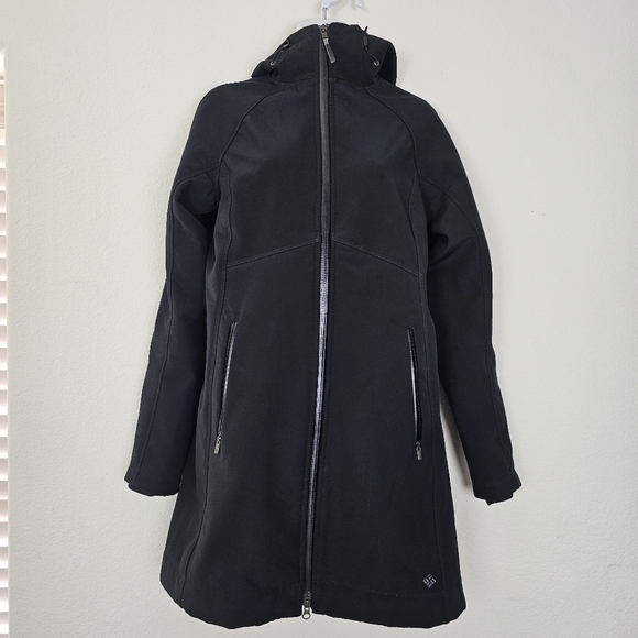 Columbia Weather Resistant Softshell Coat Hooded Fleece Lined Black Size Small - Picture 10 of 16